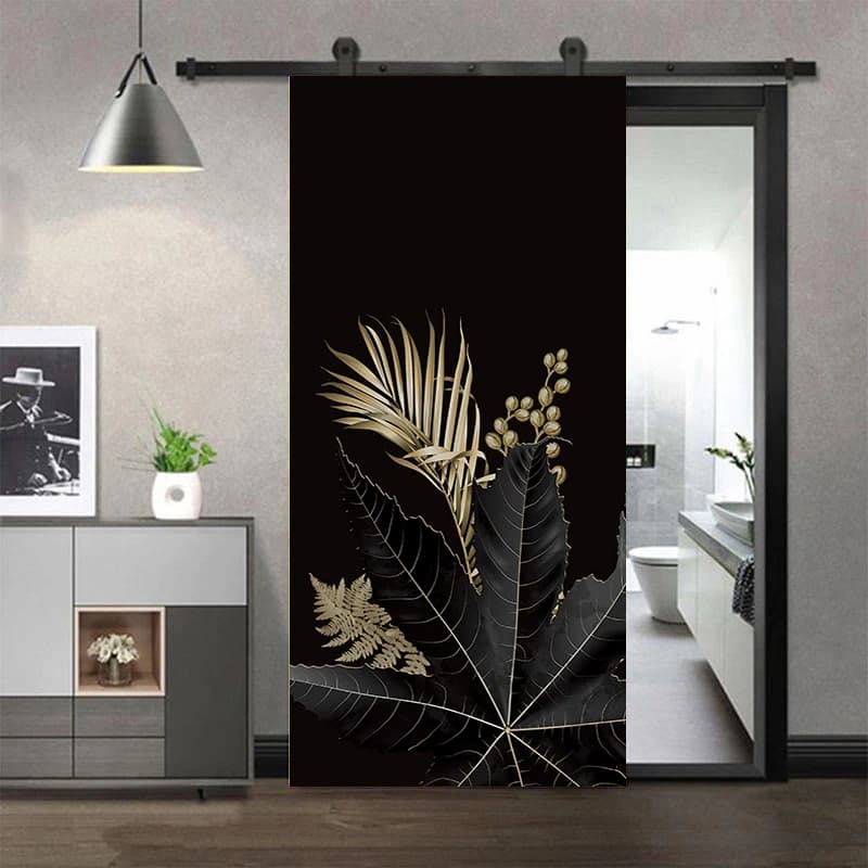 Door Stickers Gold leaves  Wallpaper Modern Style PVC Self-adhesive Bedroom Toilet Decor Mural Poster