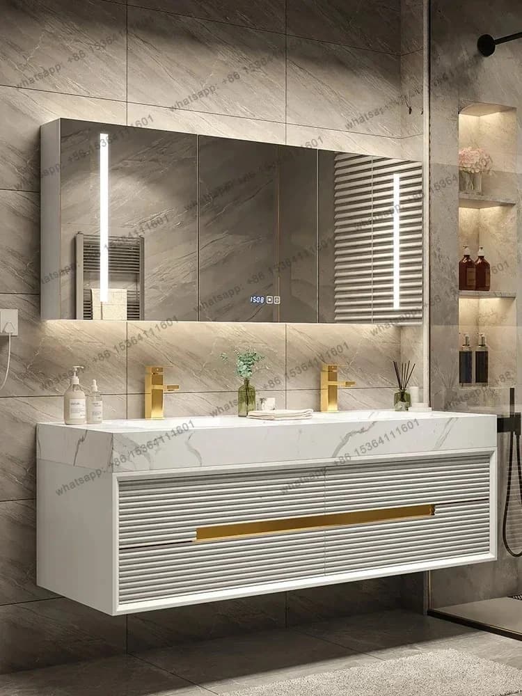 Rock slab bathroom cabinet modern light luxury washbasin oak washbasin bathroom basin cabinet combination