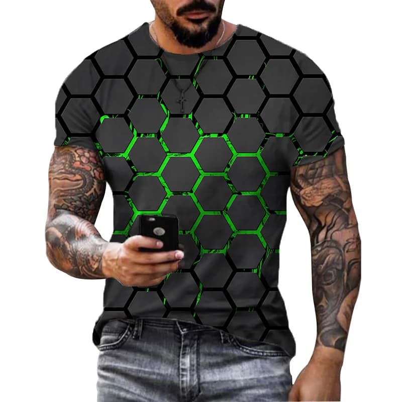 Funny Geometry Pattern 3D Print T Shirt For Men Hip Hop Trend Street Clothing Casual O-neck  Short Sleeve Tops Summer Loose Tees