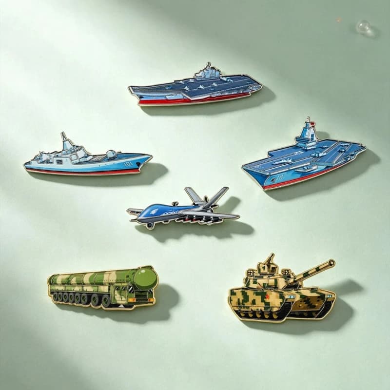Military Aviation Enthusiast Model Metal Brooch Cartoon Aircraft Carrier Tank Collectible Badges Pins for Gift DIY Clothing Bags