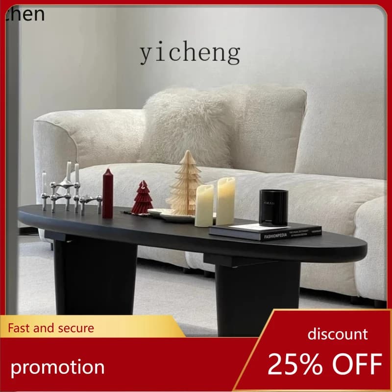 HXL Solid Wood Coffee Table Black Side Table Living Room Vintage Long Small Table