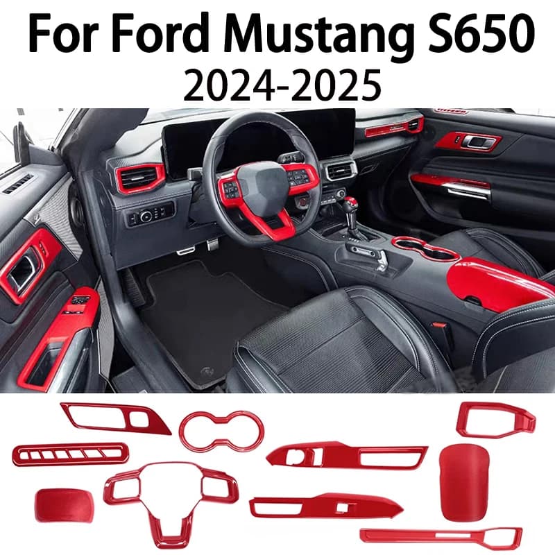 For Ford Mustang S650 2024 2025 ABS Red Window Switch Control Cover Center Console Gear Panel Decor Strips Interior Overlay Part