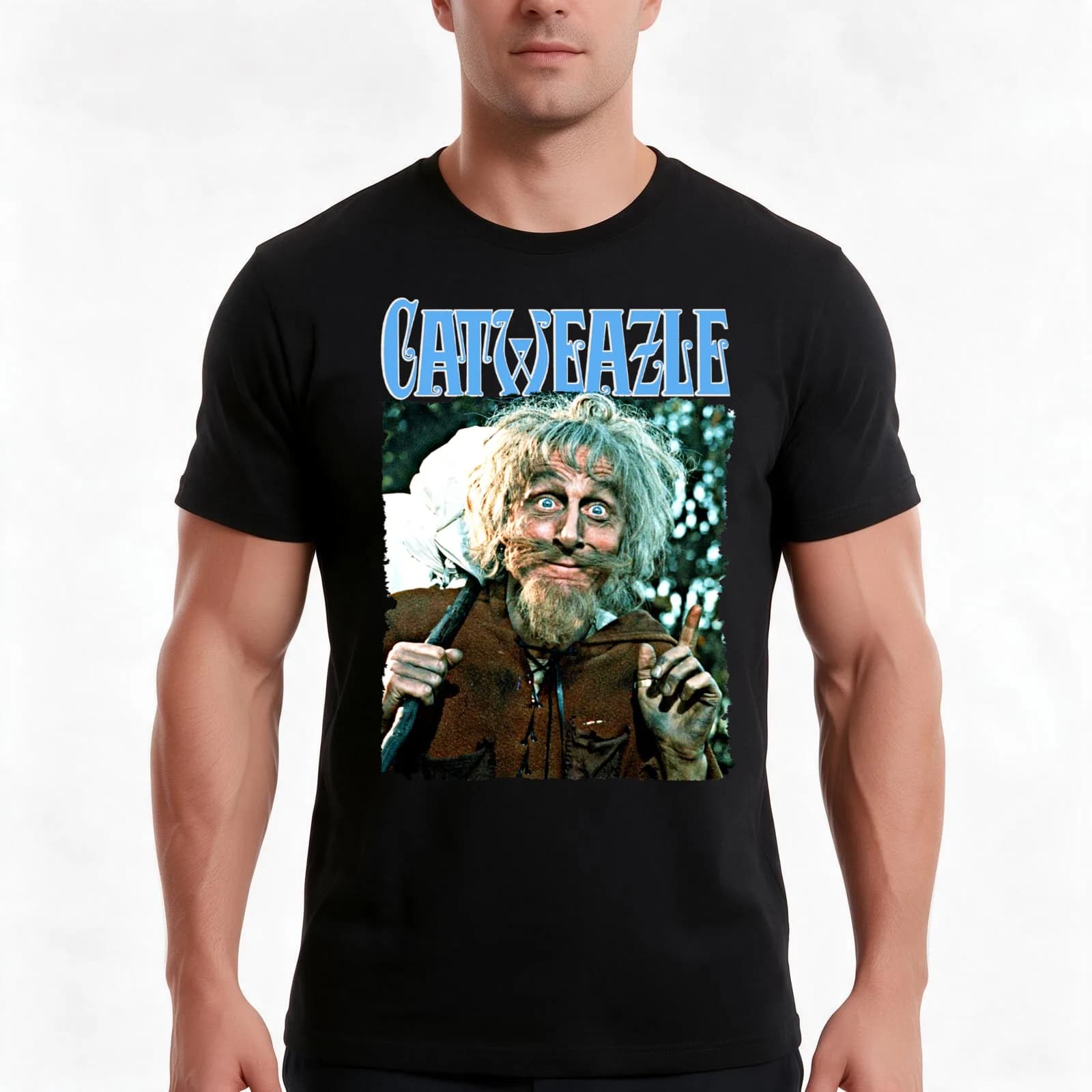 Catweazle (Transparent) T-Shirt, Summer Casual Cotton Tee, Oversized Streetwear Tops, Vintage Graphic Print, Unisex Men Women
