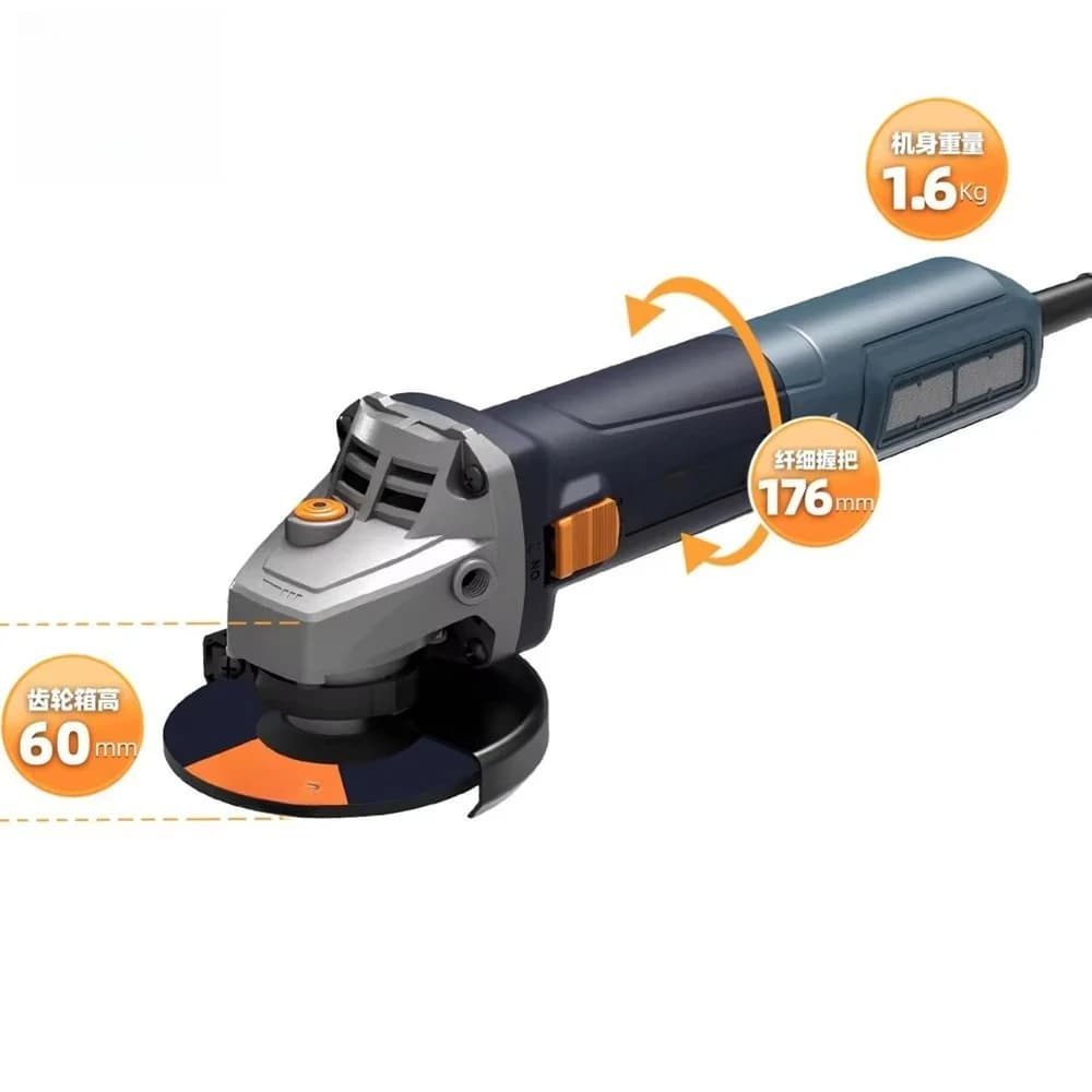 Slim Body  AC Brushless Variable Speed Angle Grinder with 2,800-10,000 Rpm Speed Control 1300W 5 Inch Heavy