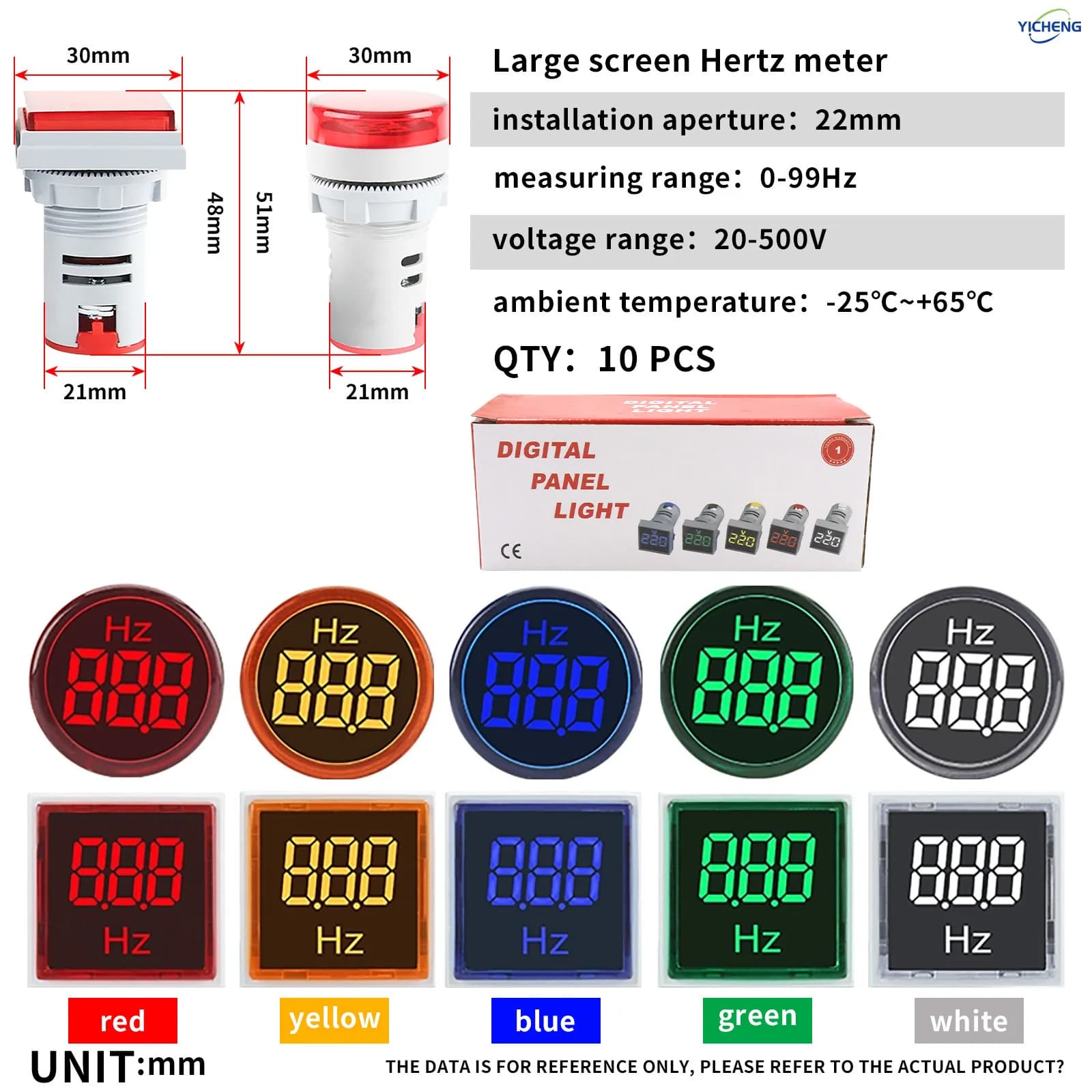 10Pcs LED Indication Light and Digital Frequency Meter 1Hz to 99Hz Measuring Range - for Electrical Circuits and Panel 22mm