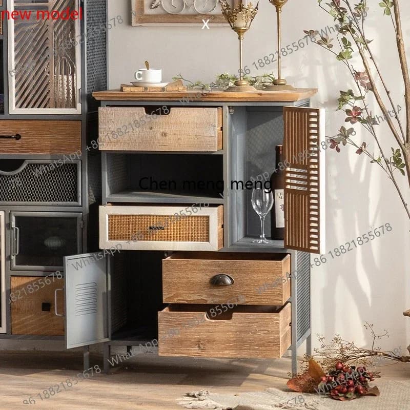 N138  Industrial style dining bar wrought iron locker, retro old tea cabinet