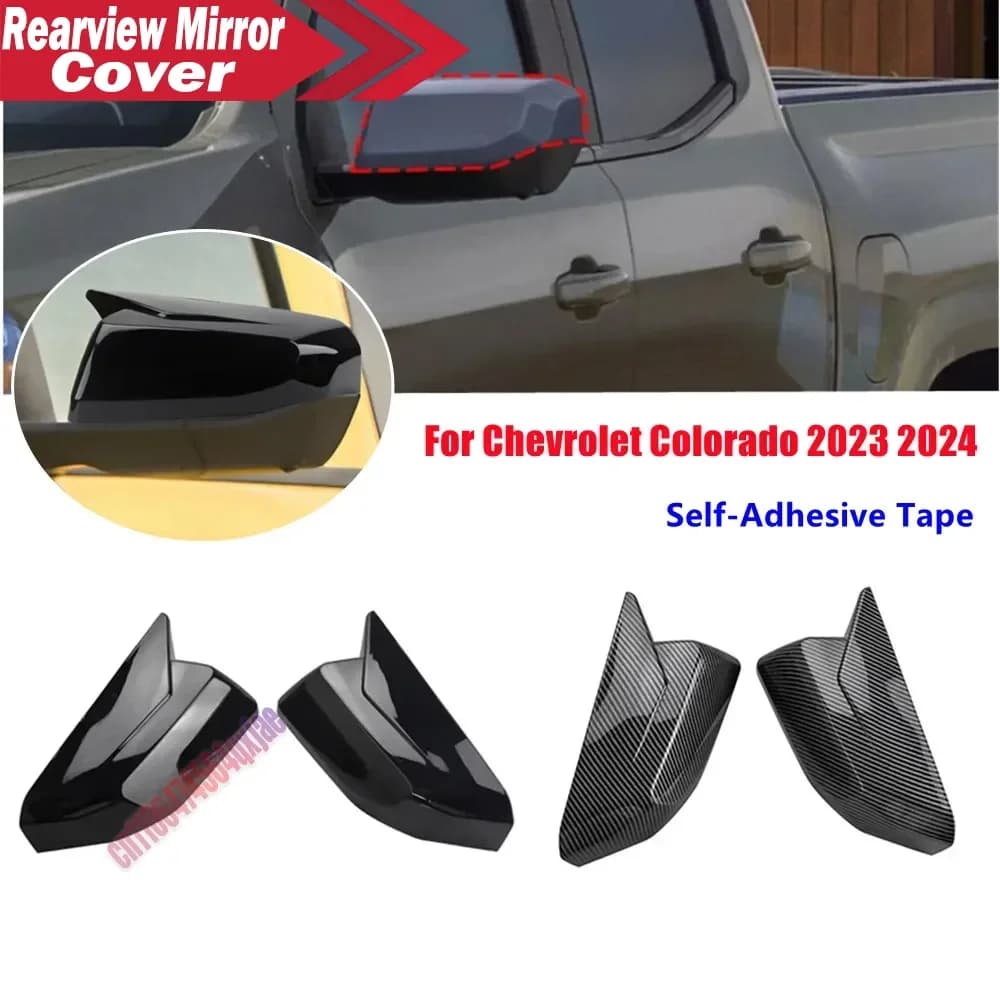 For Chevrolet Colorado 2023 2024 ABS Carbon Black Car Rearview Side Mirror Cover Wing Cap Exterior Door Trim Adhesive Sticker