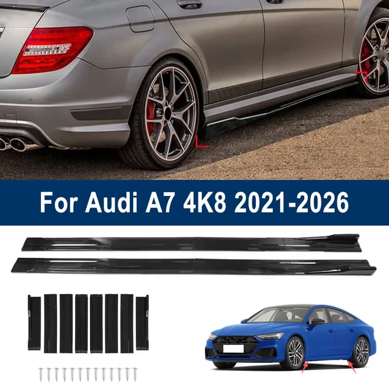 For Audi A7 4K8 2021-2026 2022 2023 Car Side Skirt Splitters Extended Side Spoiler Sport Body Kit Bumper Lip Modified Parts 8Pcs