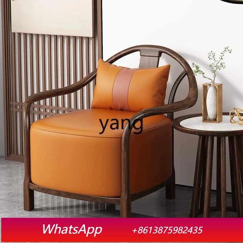 LTT new Chinese leisure chair three-piece set of ebony single leather negotiation chair household armchair