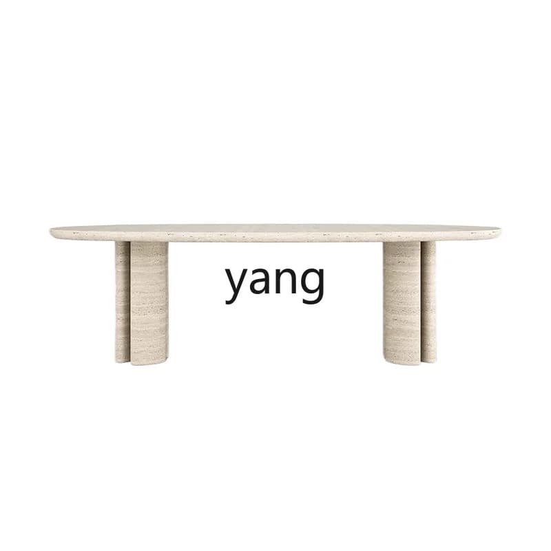 LTT retro natural travertine dining table round home black solid wood
