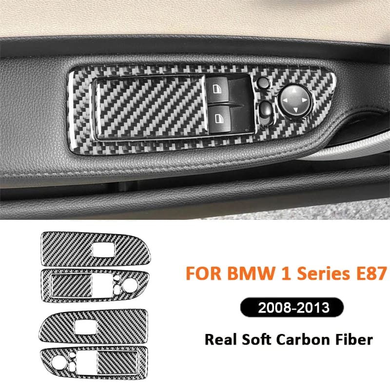 2PCS For BMW 1 Series E87 2008-2013 Carbon Fiber Auto Interior Power Window Lifter Switch Buttons Panel Frame Decoration Sticker