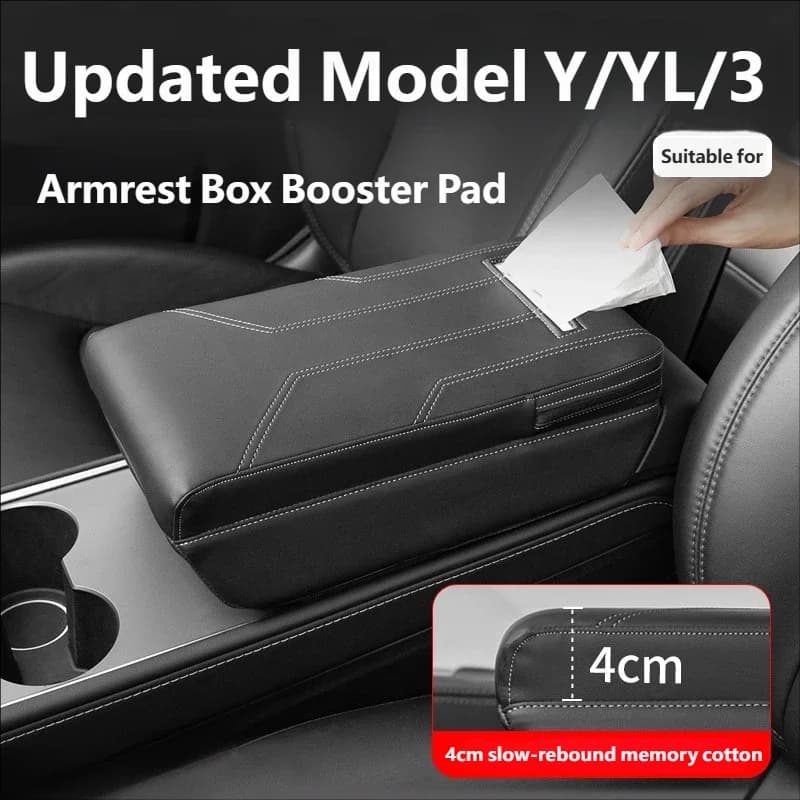 For Tesla Model YL/Y/3 Car Armrest Pad Leather Memory Sponge Armrest Cushion Vehicle Center Console Cover Protector
