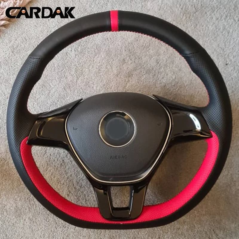 Black Artificial Leather Car Steering Wheel Cover For VW Golf 7 Mk7 Volkswagen Touran New Polo Jetta Passat B8 Tiguan Wraps