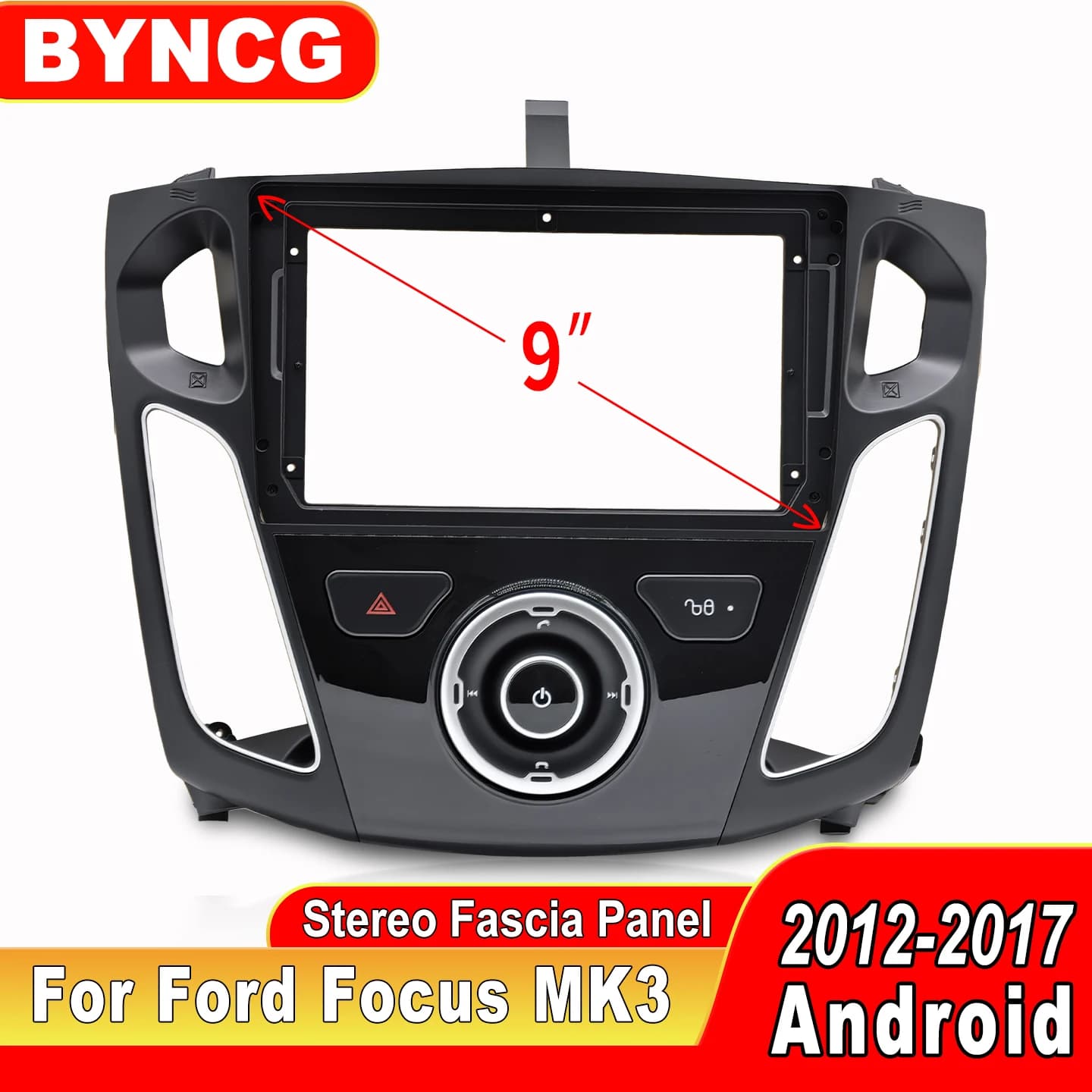 9 Inch Car Radio Fascias For 2012-2017 FORD FOCUS MK3 Android Stereo Frame Player 2 Din Head Unit Panel Dash Trim Buttons&Knob