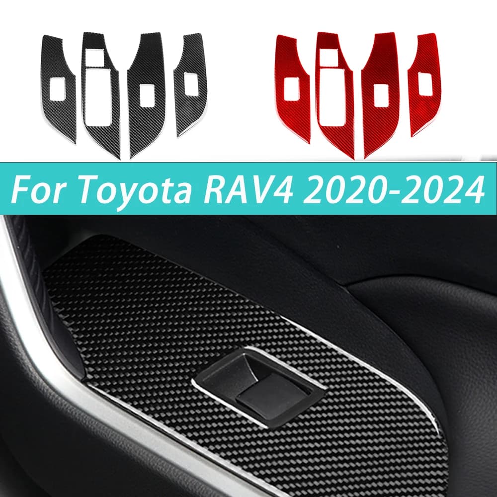 For Toyota RAV4 2020 2021 2022-2024 Carbon Fiber Window Lifter Switch Panel Automotive Interior Accessories Decoration Stickers