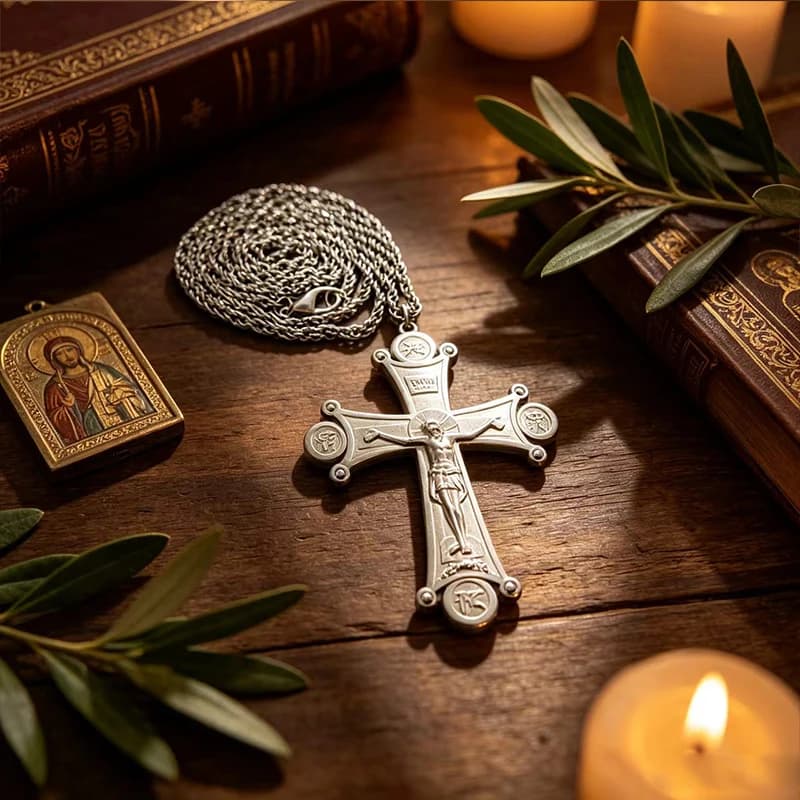 New 2026 Orthodox Byzantine Cross Necklace Pendant Crucifix Stainless Steel Silver Jesus Christ NIKA IC XC Relief Christian Gift