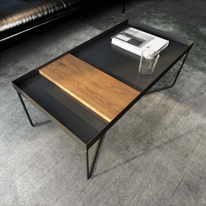 Walnut coffee table square solid wood wrought iron table dining table simple and minimalist