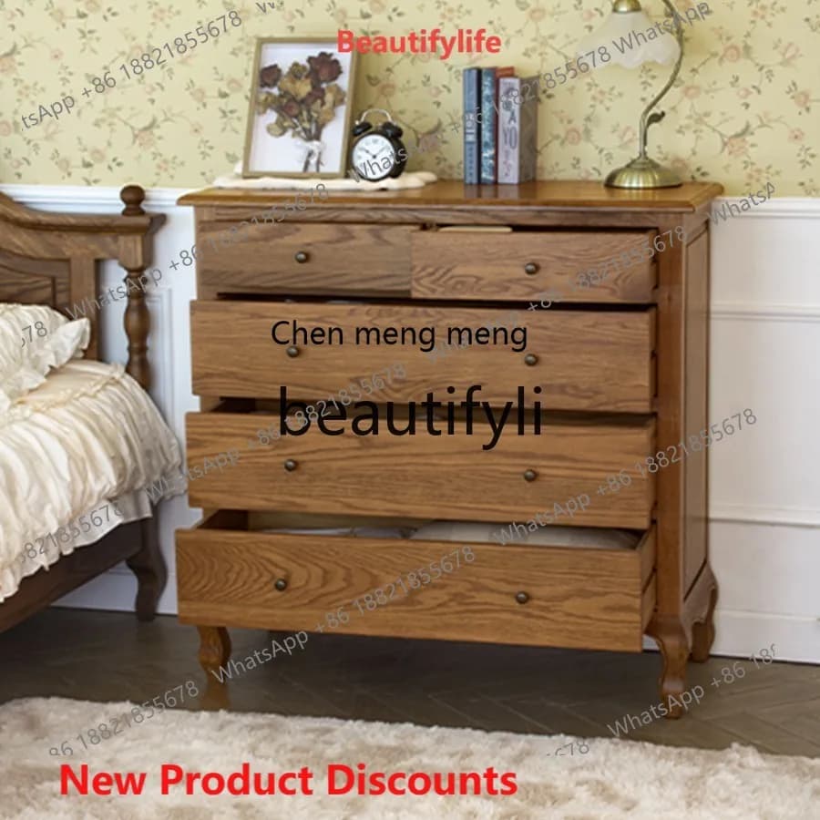 2003 RH solid wood chest living room light luxury modern simple oak chest French retro old log storage side cabinet