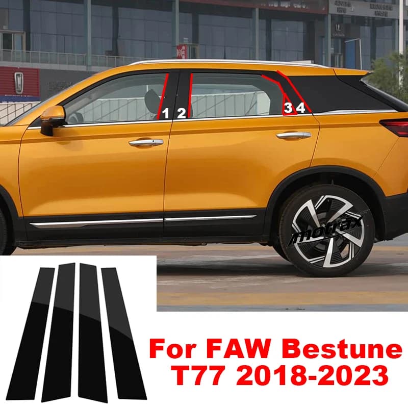 Piano BC Pillar Post Trim Car Door Window B‑C Column Decorative Molding for FAW Bestune Besturn T77 2018-2023 Accessories