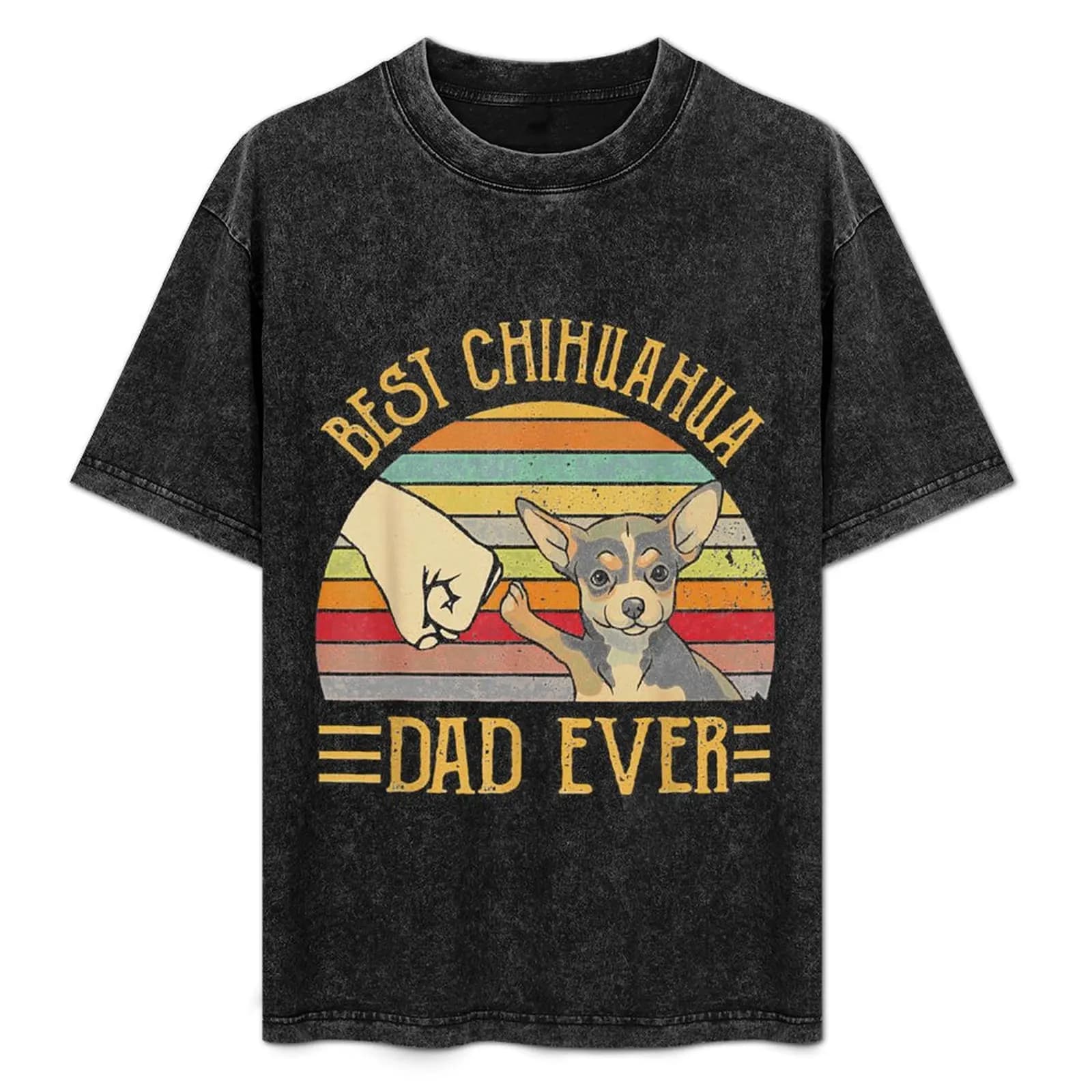 Best Chihuahua Dad Ever Retro Vintage Sunset T-Shirt Plus Size Comfort Fit Tee