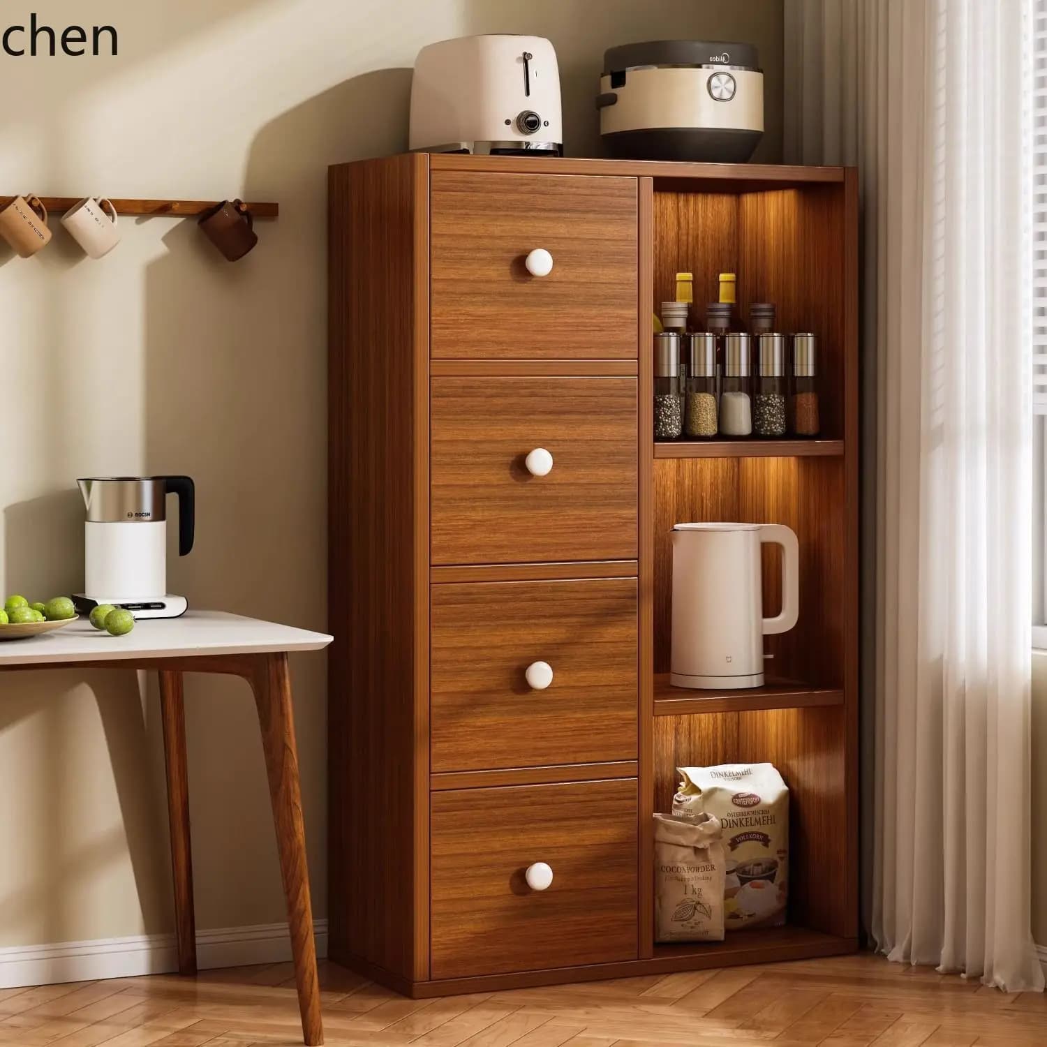 PYH Storage Cabinet Floor-standing Sideboard Simple Tea Sideboard Wall-mounted Integrated Storage Cabinet