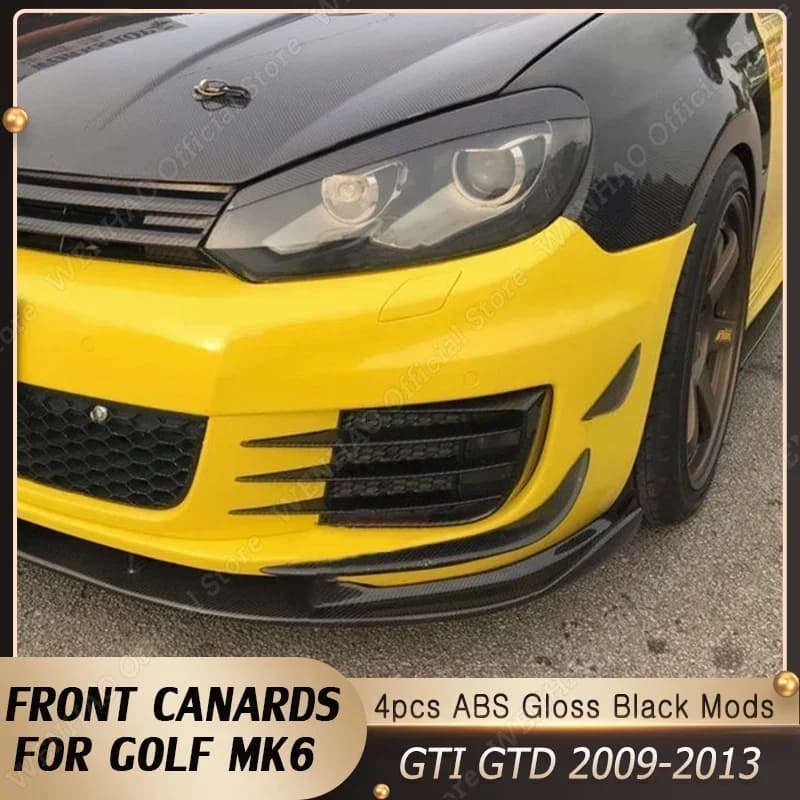 Gloss 4pcs Front Bumper Lip Canard Flare Fin Spoiler Splitter Apron Rex Style Tuning for VW Golf MK6 GTI GTD 2009-2013 Bodykits