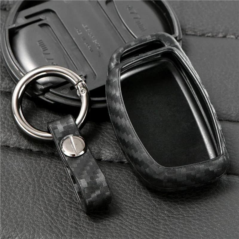 For Hyundai Elantra Tucson Mistra Verna Sonata IX25 IX35 Silicone Carbon Fiber Car Smart Key Fob Chain Case Cover
