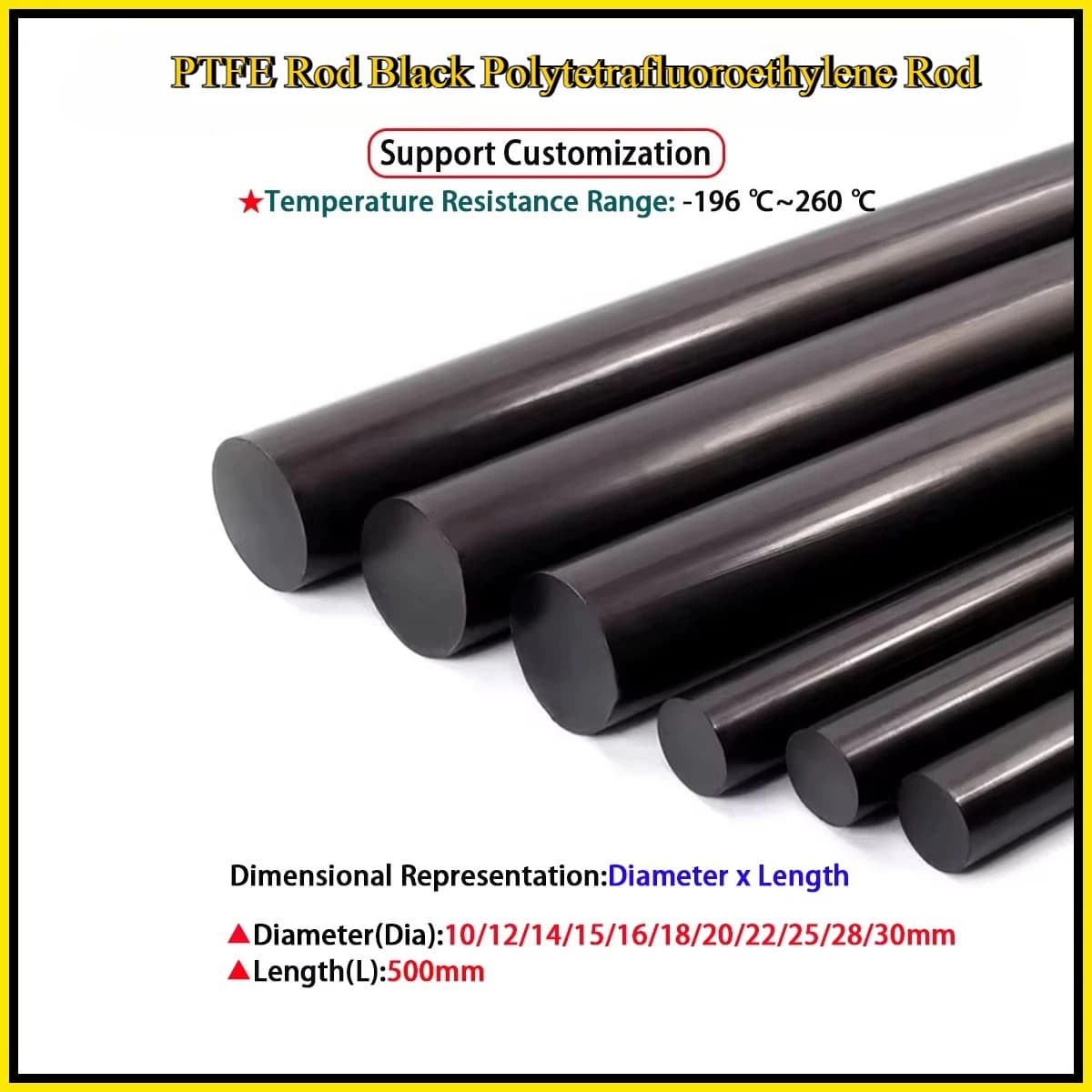 1Pcs Dia10~30mm Length 500mm PTFE Rod Black Polytetrafluoroethylene Rod Environment-friendly Non-toxic DIY PTFE Plastic Rod