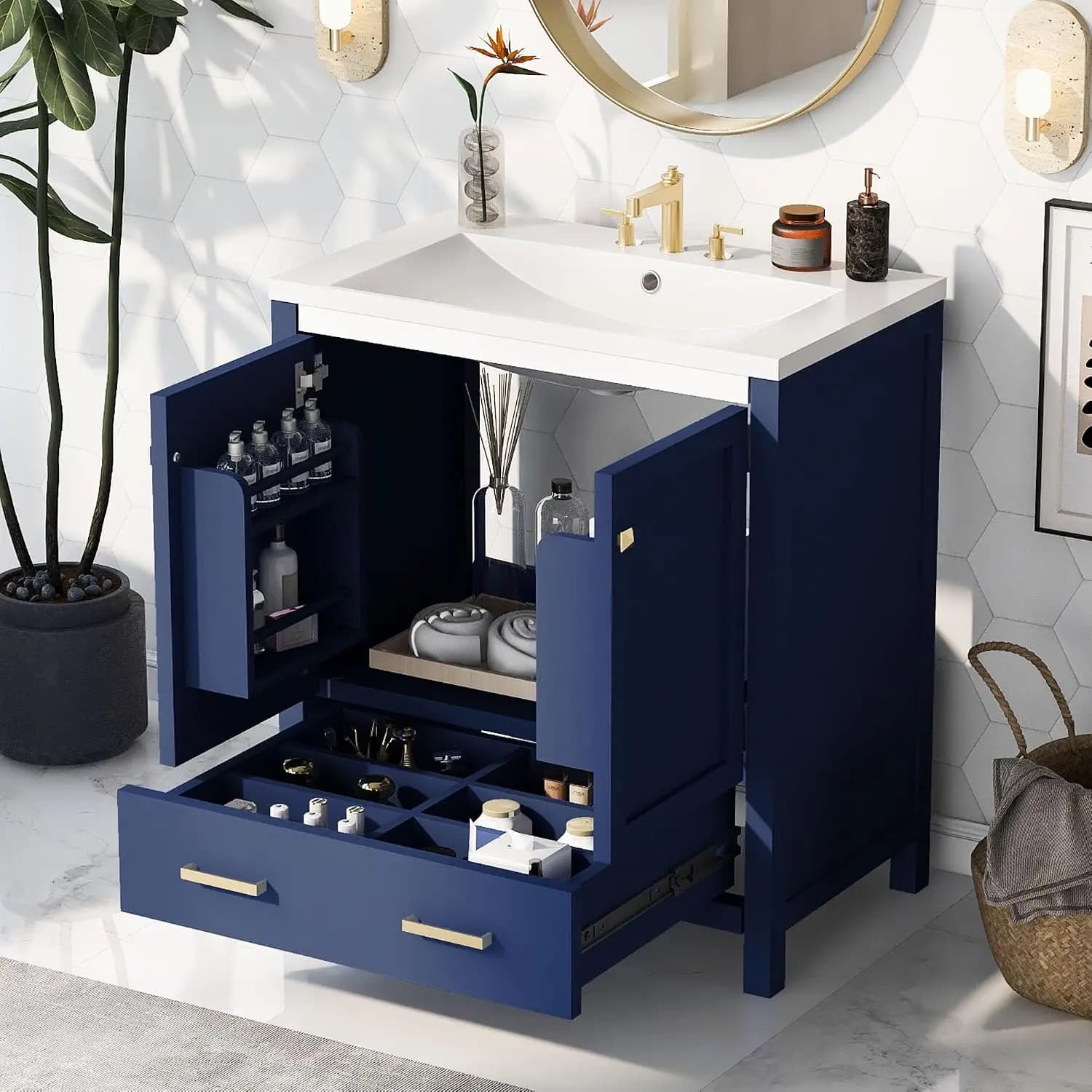 30" Bathroom Vanity with Single Sink, Combo Cabinet Undermount Sink, Bathroom Storage Cabinet with 2 Doors, Customized