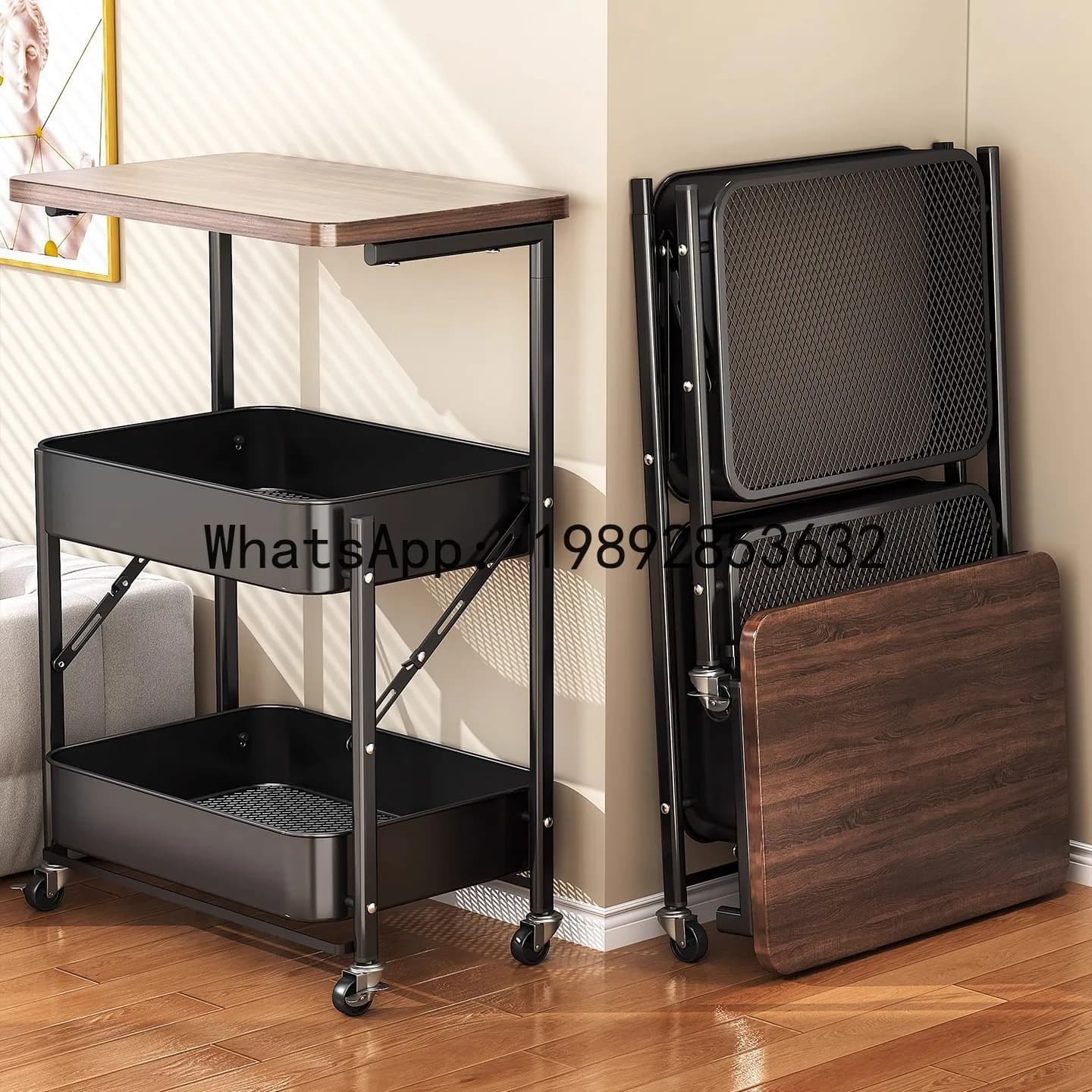 ZWJ Used Cart Storage Rack Floor Snack Storage Rack Foldable Storage Rack Bedside Table Sofa Side Table