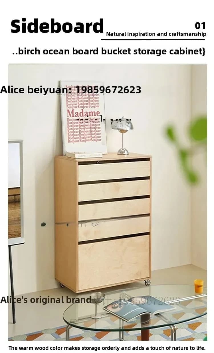 D17medieval Solid Wood Birch Ocean Board Dining Side Cabinet Modern Simple Sand Bedroom Bedside Storage Cabinet
