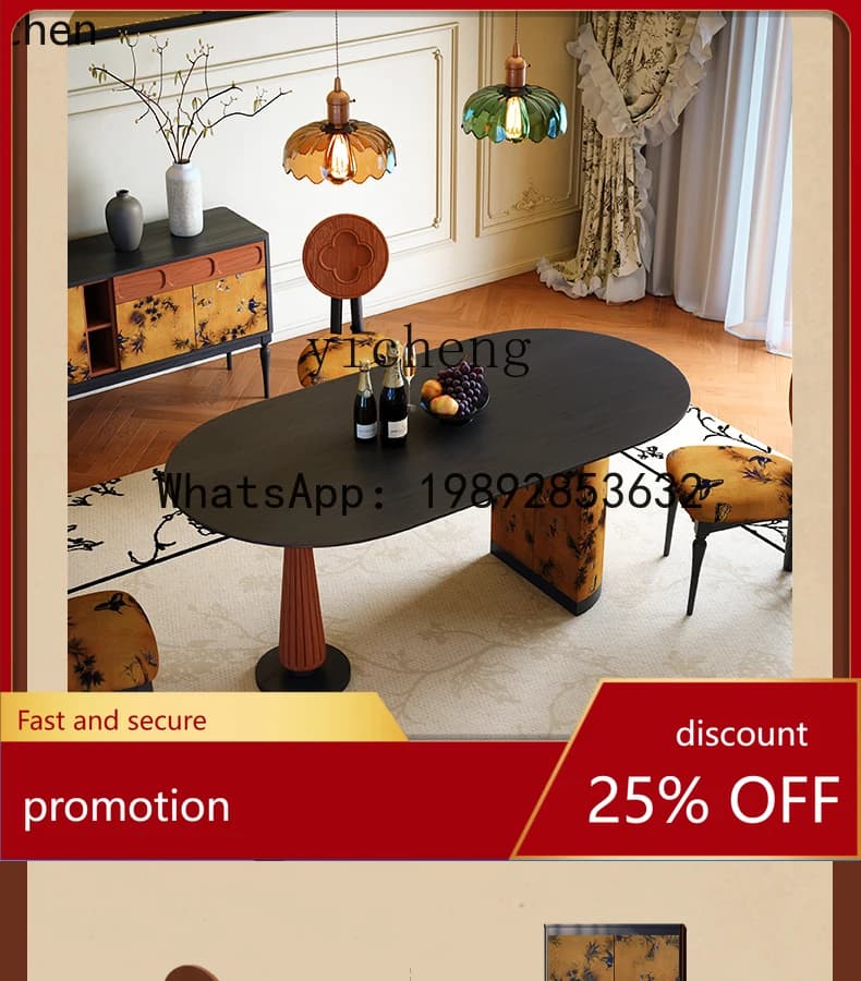 HT  retro solid wood combination small apartment living  table medium antique oval dining table
