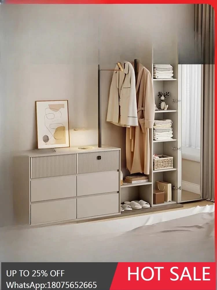 MJY bedroom coat rack integrated simple master bedroom bedside dresser full-length mirror hanger