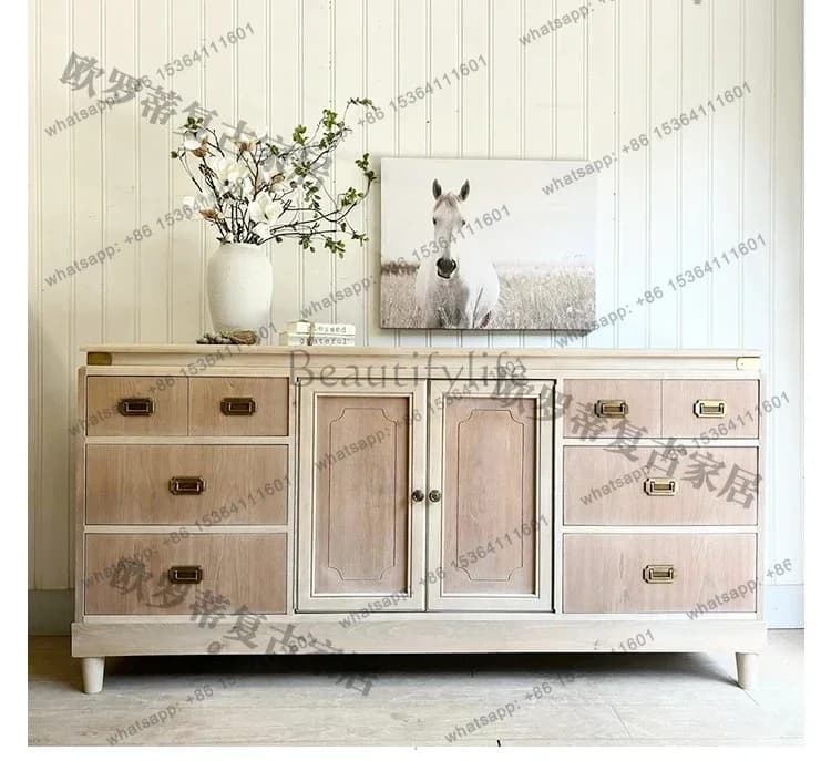 yj7 French retro style solid wood dresser chest cabinet integrated living room wall storage cabinet bedroom bedside locker