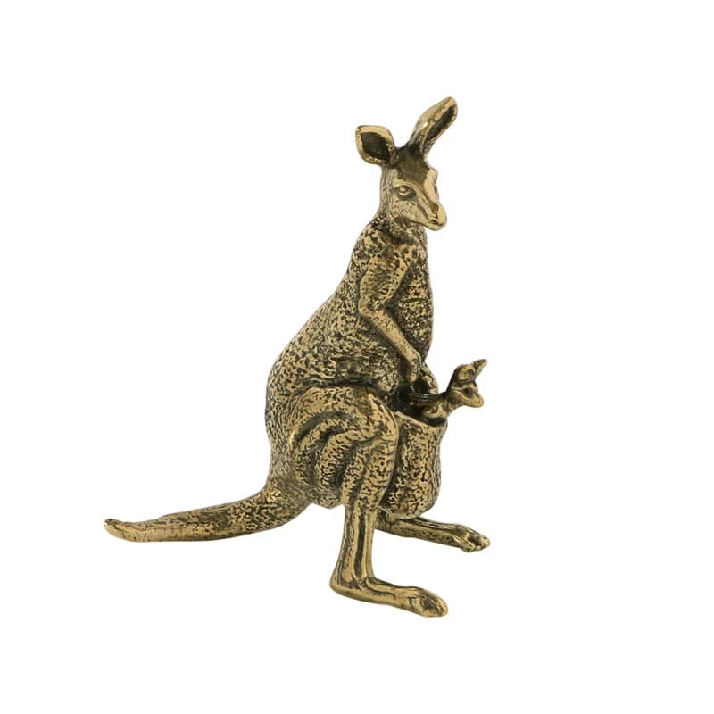 Kangaroo Mother and Baby Figurine Brass Sculpture Maternal Love Animal Lover Animal Lover Office Bookshelf Decor