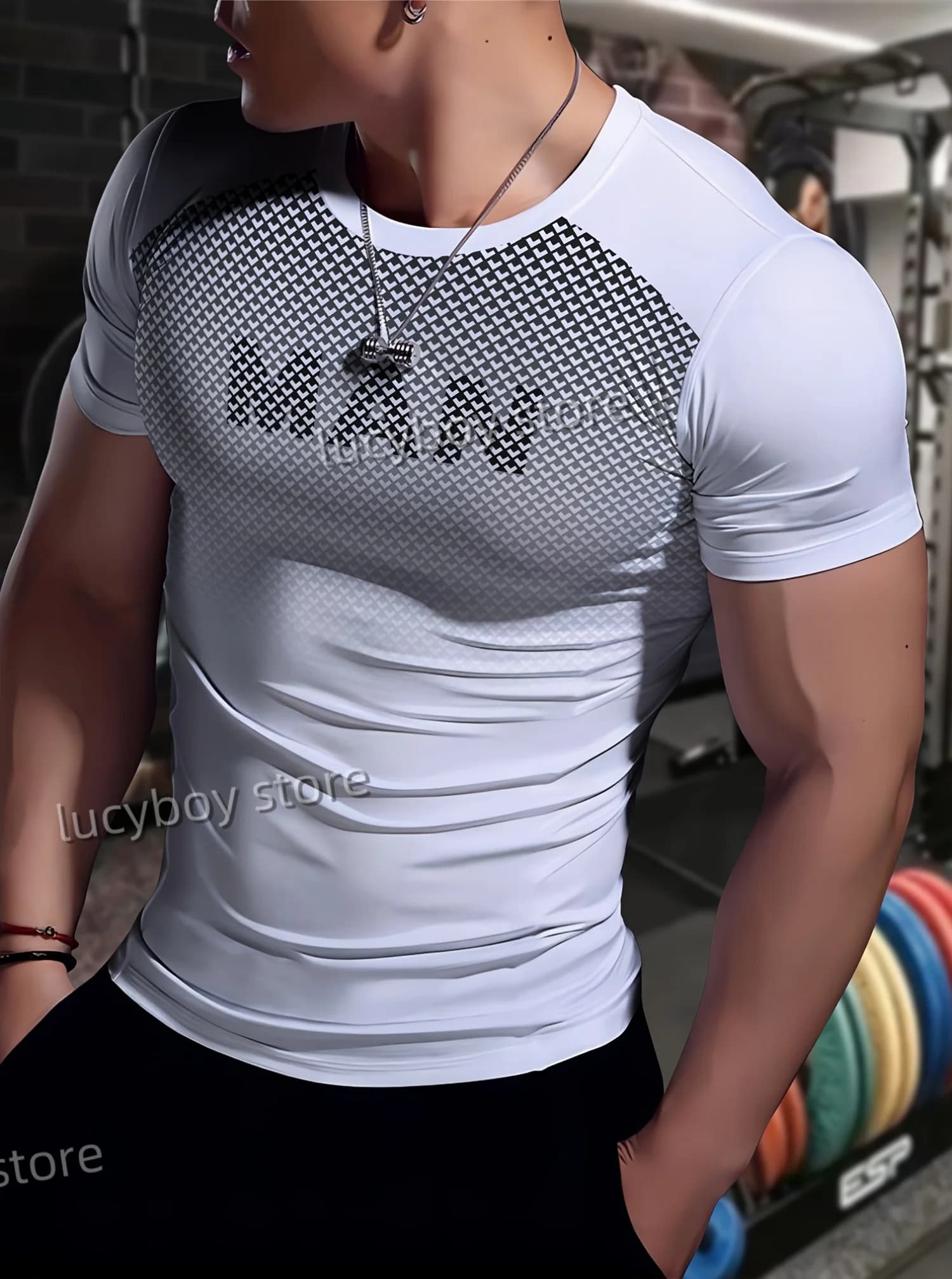 MAN print men Short Sleeve Quick Drying T shirt  Men Oversized Tops Men  Men's Sports Gym  Print T Shirt Muscle Training Tees