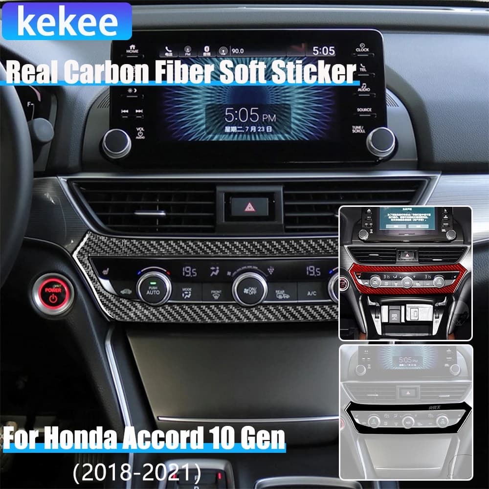 Real Carbon Fiber Car Accessories Climate Control Decorative Cover Soft Sticker For Honda Accord 10th Gen 2018 2019 2020 2021