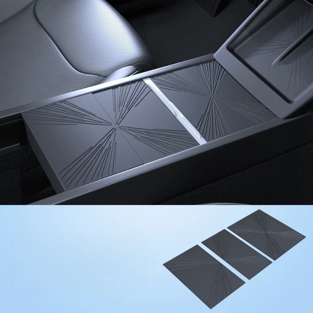 Center Console Silicone Mat Cover For New Tesla Model Y Juniper 2025-2026 Model 3 Highland 2024-2026 Non-Slip Heat Resistant