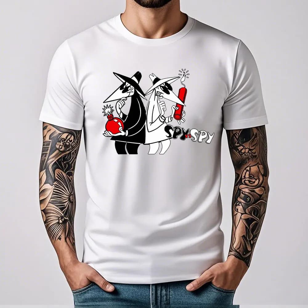 Men's Spy Vs Spy Graphic T Shirt Summer Cotton Crew Neck Retro 80s Cartoon Print Funny Humorous Vintage Style Fashion Tee Shirts
