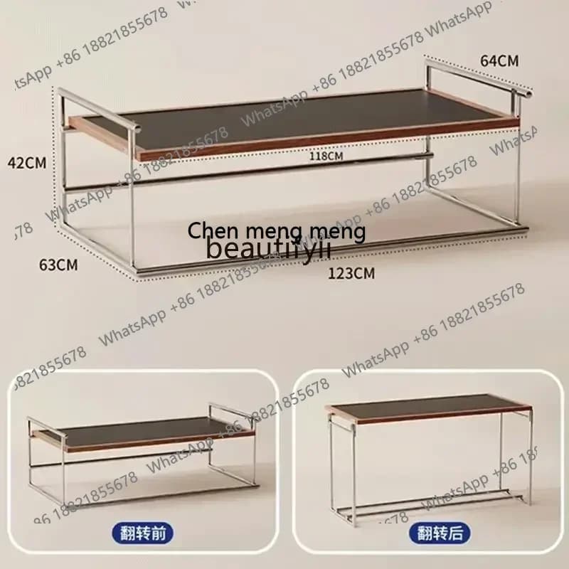 D178   Nordic style coffee table living room small apartment designer multifunctional solid wood stainless steel tea table