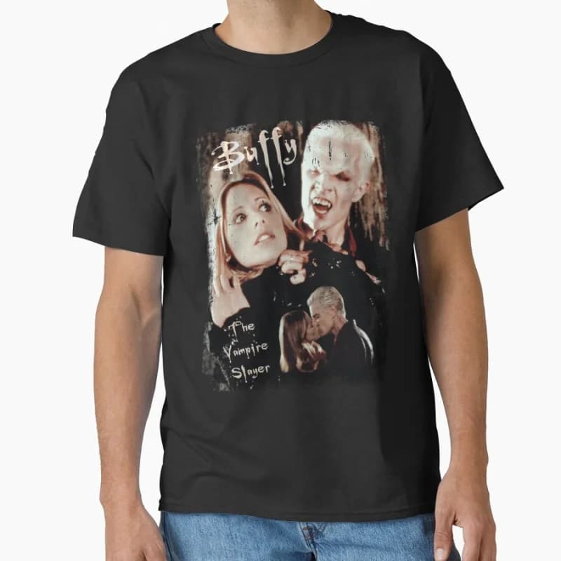 Vintage scary film The Buffy  & Spike Vampire Slayer horror movies Classic T-shirt for men Large size Adult Tops S-6xl