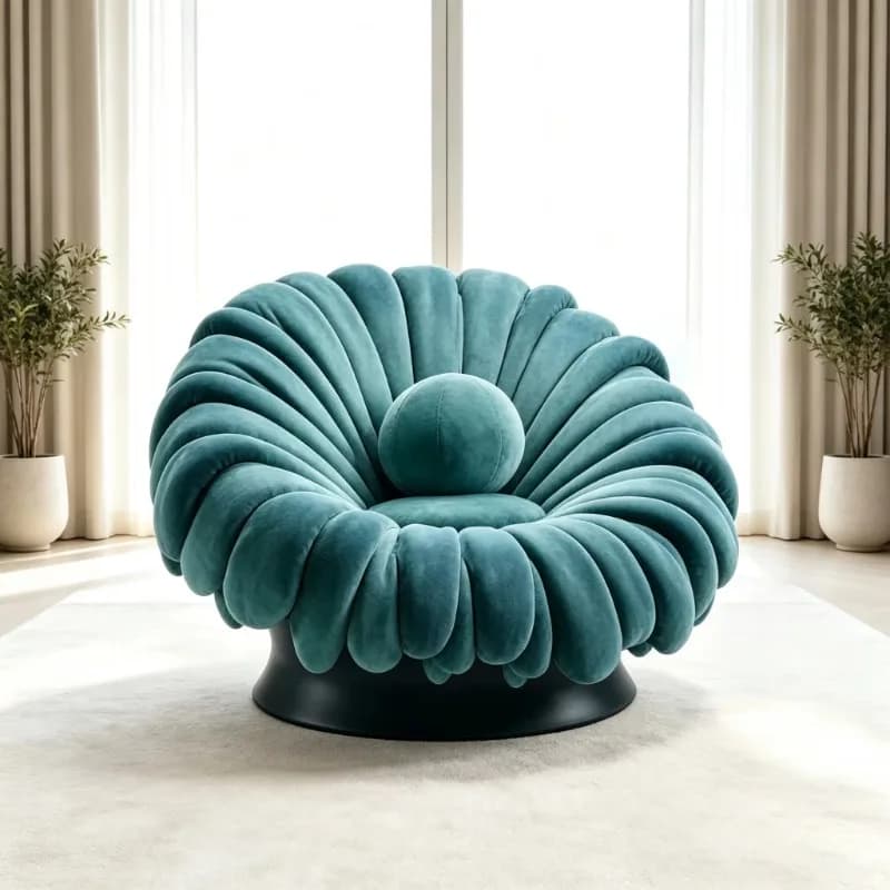 Petal-shaped rotating decorative chair, plush velvet upholstered art leisure armchair,suitable for living room and villa display