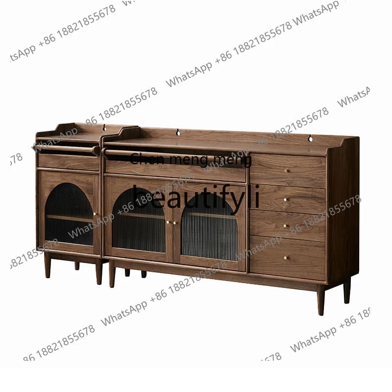 North American black walnut dining side cabinet dining room living room against the wall multi-functional tea cabinet Japanese