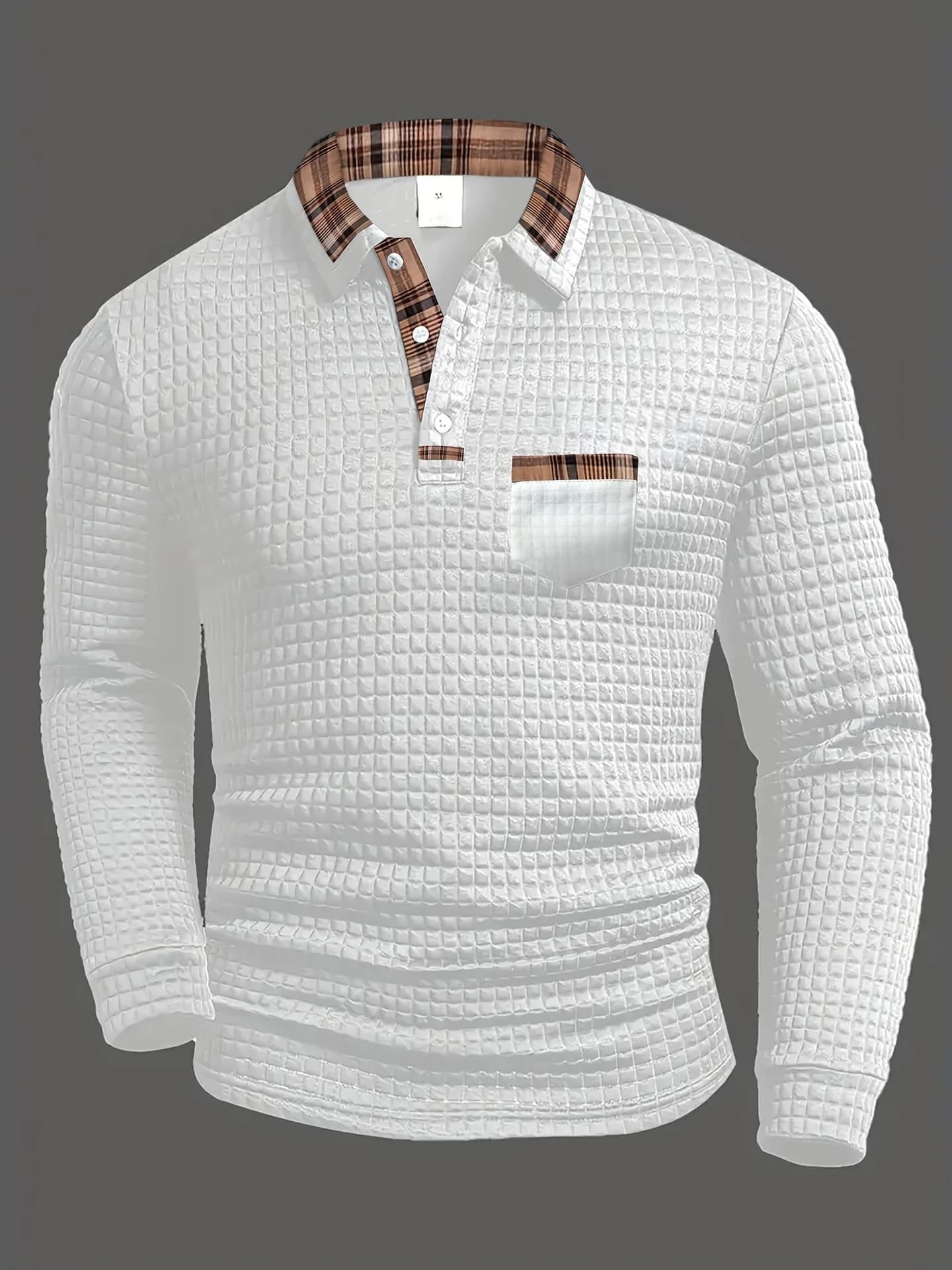 Autumn new Men's daily business casual top fashion trend color matching pocket lapel knitted long-sleeved slim Polo shirt
