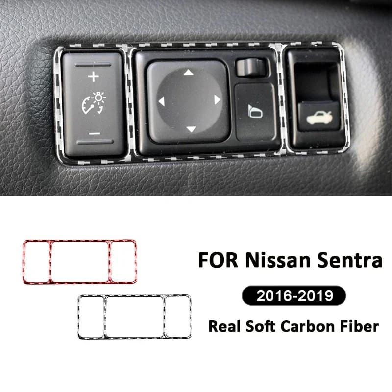 For Nissan Sentra 2016-2019 Accessories Carbon Fiber Car Rearview Mirror Control Panel Buttons Switch Cover Decoration Sticker