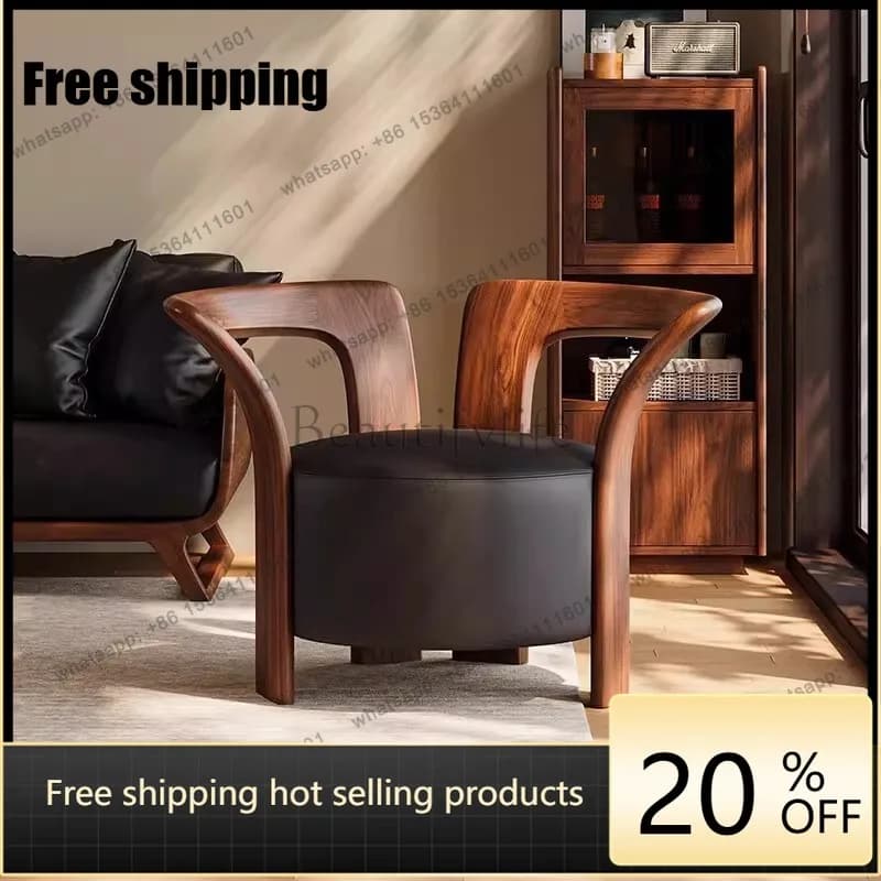 YJ New Chinese-style North American black walnut medieval solid wood single Song-style leisure chair