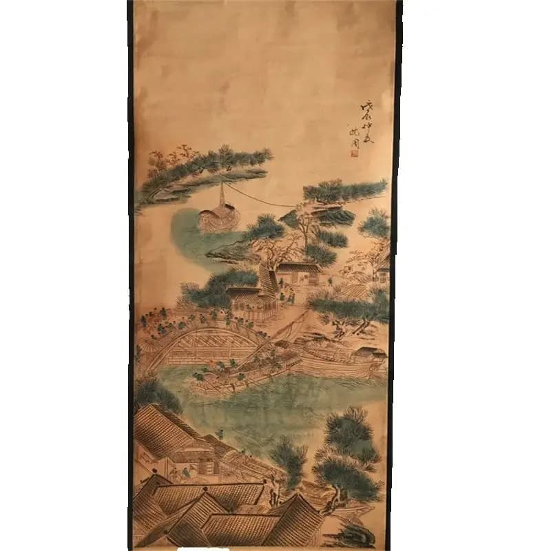 China old Celebrity paintings-Shen Zhou's Ink Character Painting of Shanghetu Picture Scroll Hanging paintings
