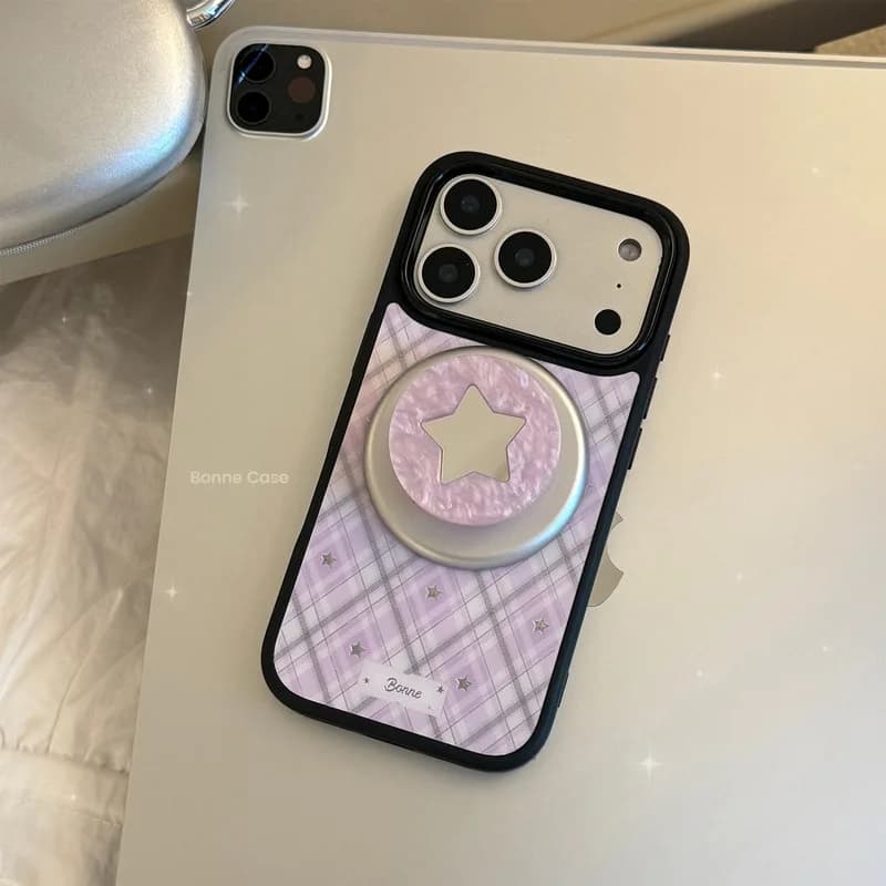 Pearlescent Shell Magnetic Phone Case with Kickstand Soft TPU Shockproof Anti-drop Anti-fingerprint Cover for iPhone 17 16 15 14