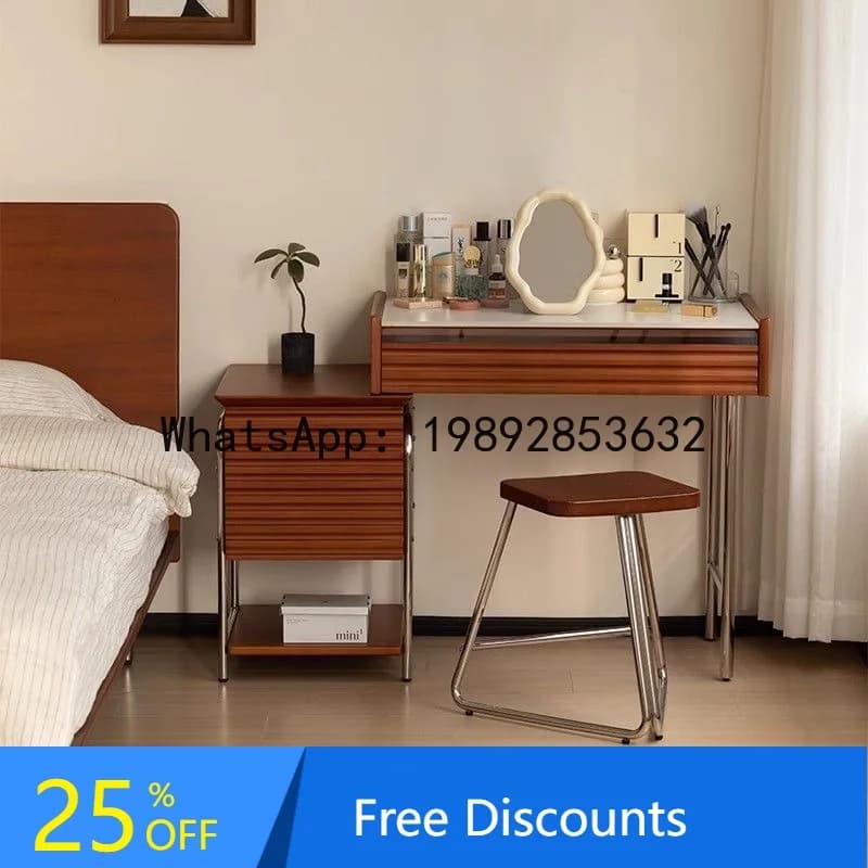 CZ Retro Solid Wood Storage Integrated Vanity Table Bedroom Storage Small Apartment Desk Top Makeup Mirror Table