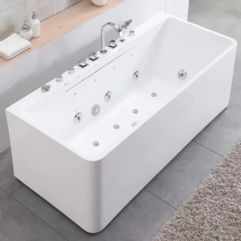 HOT SALE Rectangular Bathroom Acrylic Soaking Soild Surface Spa Bathtub Freestanding Indoor Waterfall Whirlpool Massage Tubcheap